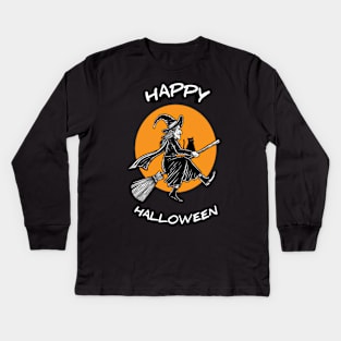 Illustration Flying Hallowen Kids Long Sleeve T-Shirt